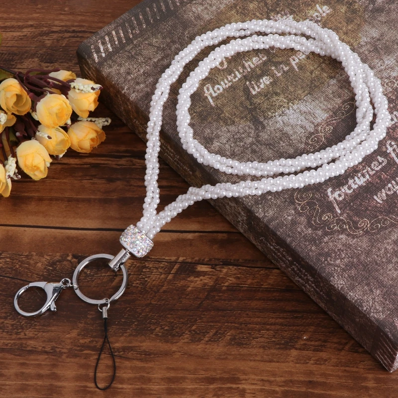 

Key Ring Lanyard Phone Holder Crystal Pearl Neck Strap Massager Bling Portable