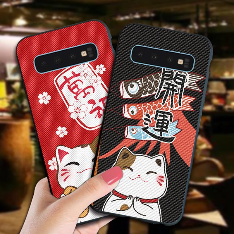 

Silicone Phone Case For Samsung Galaxy S6 S7 Edge S8 S9 S10 Plus Case 3D Cartoon Lucky Cat Cover For Samsung S10 Lite S10E
