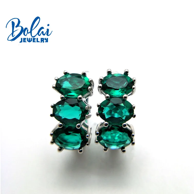 

Bolai 3-stone nano emerald stud earrings 925 sterling silver gemstone fine jewelry ear hoop for women wedding timeless style