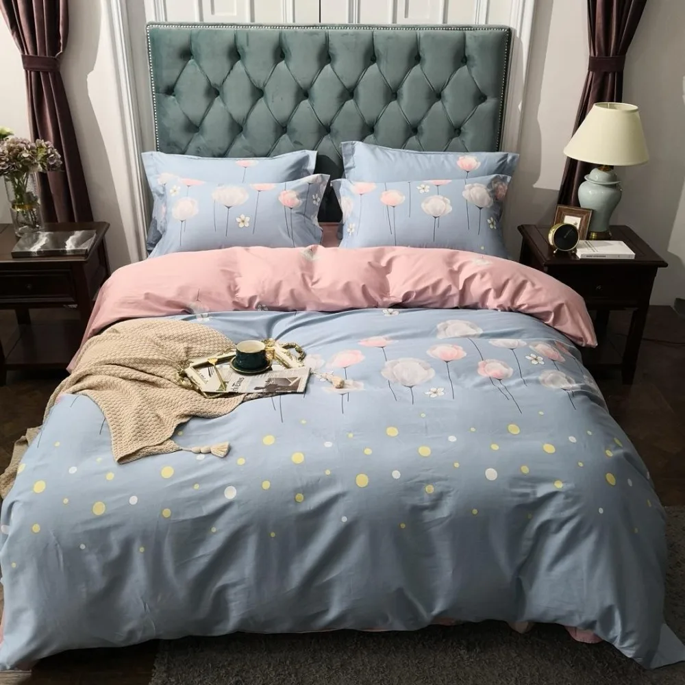 cheap Bedding Set 2019 New Style Bed Set Luxury Cotton Bed Sheet Queen King Size Duvet Cover Set Pink And Blue Bed Linen 3 Styles