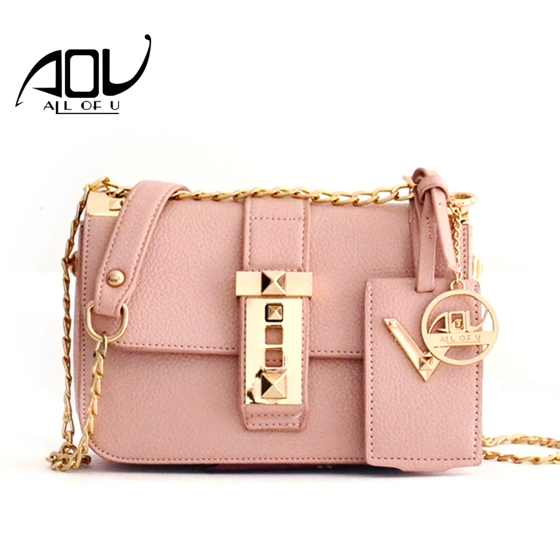 Kopen AOU Mode damestassen Dame Roze Crossbody Tassen 2018 Zomer Designer lederen schoudertas Retro PU Lederen Flap bag sac een