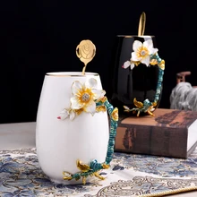 Европейская креативная Новинка эмалированная чашка для кофе кружка цветочный чай керамические чашки для горячих и холодных напитков молочный сплав рукоятка чашки и кружки