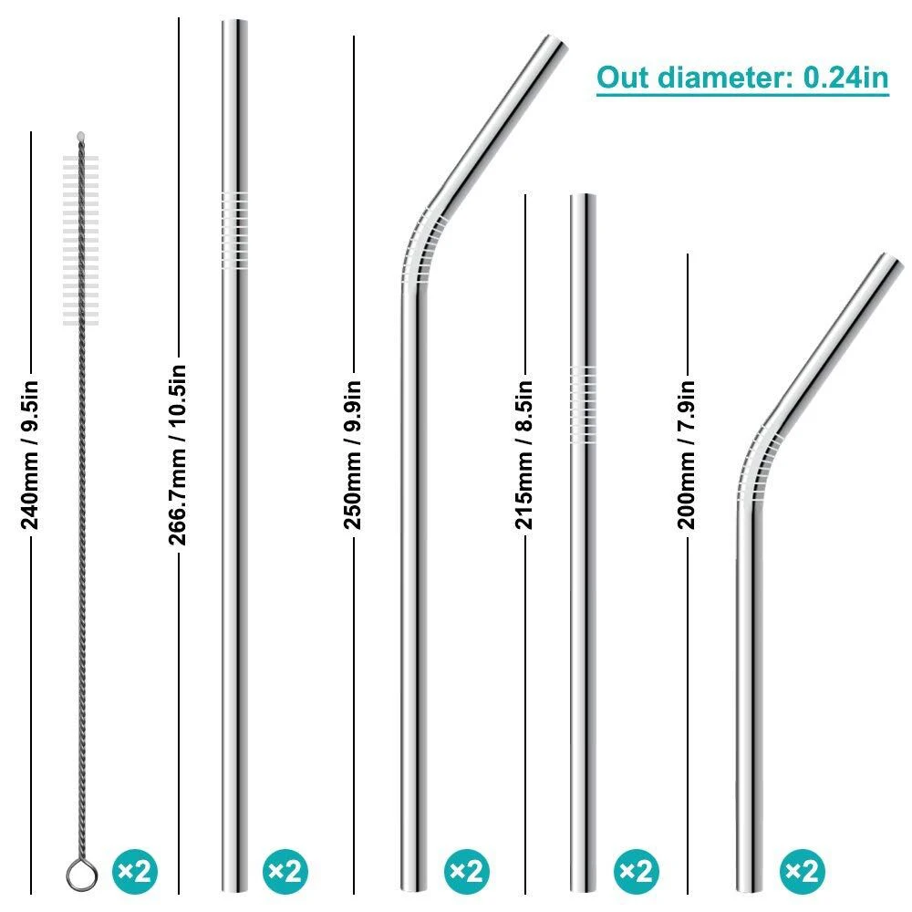 Многоразовая соломинка из нержавеющей стали крепкая изогнутая прямая соломинка для напитков с чистящей щеткой вечерние аксессуары
