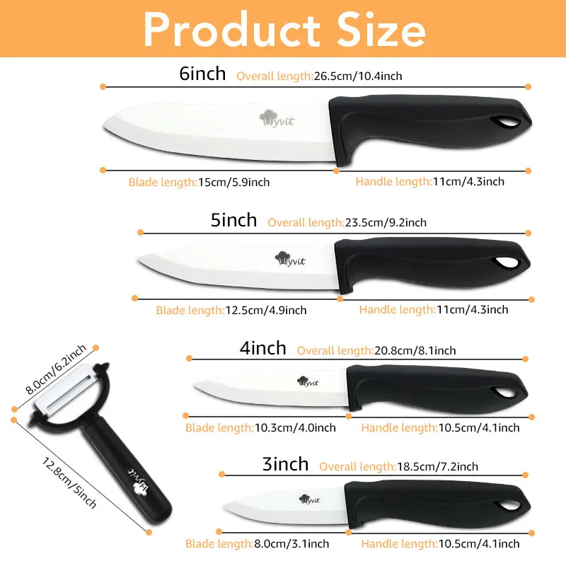 Керамический нож 3, 4, 5, 6 дюймов, набор кухонных ножей для фруктов и овощей, нож для нарезки циркония с белым лезвием, поварские ножи