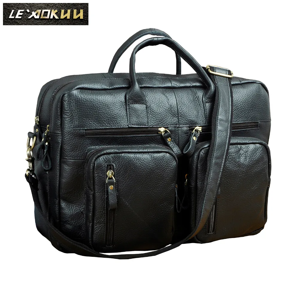 

Original Leather Man bag design Large Organizer Travel Business briefcase 15" laptop bag Tote Portfolio Attache bag Male k1013-b