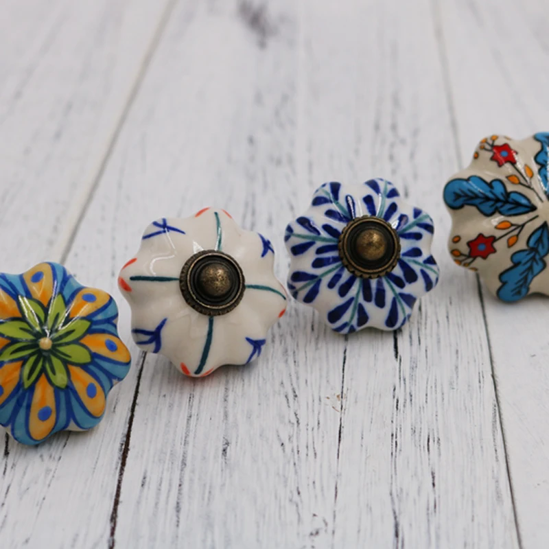 1x Kids room Drawer Knob Handle Colorful Pumpkin style Dresser Pull Ceramic Kitchen Cabinet Handle Knob Furniture Hardware white ceramic cabinet knob sunflower dresser drawer pull handle closet knob dia 28mm