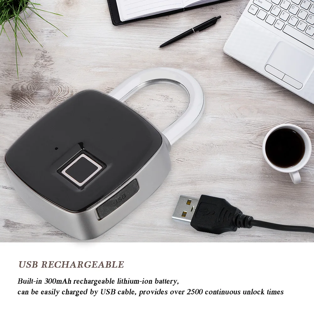 

3.7V 10 groups Micro USB Fingerprint Recognition Smart Lock Keyless Waterproof Security Anti-Theft Padlock