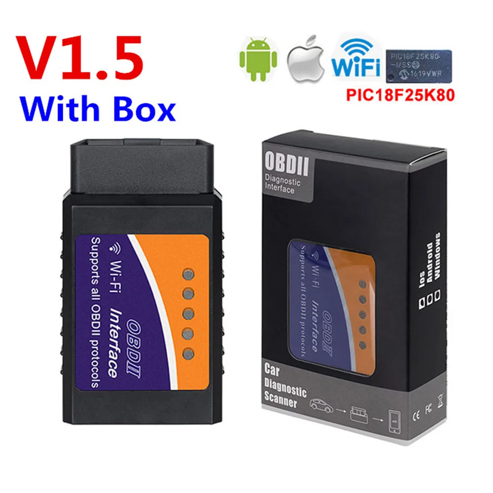 Сканер кодов 25K80 Super Mini ELM 327 Wi Fi V1.5 OBDII/OBD2 Автосканер на Android и IOS ELM327 для всех