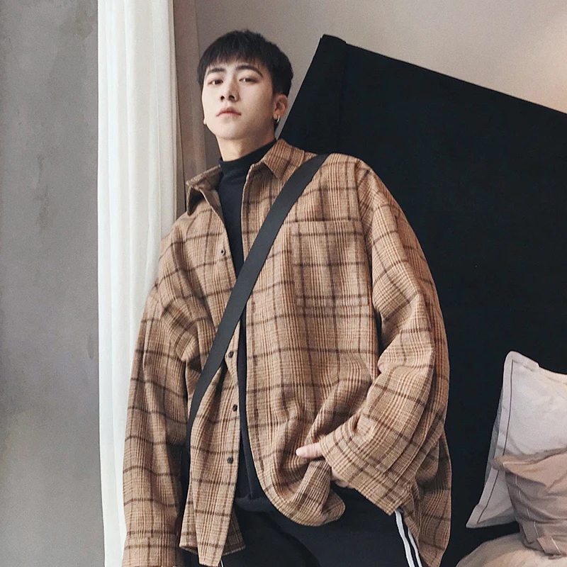 

Autumn And Winter Men's New Personality Fashion Loose Temperament Casual Thick Cotton Polyester Long-sleeved Plaid Shirt