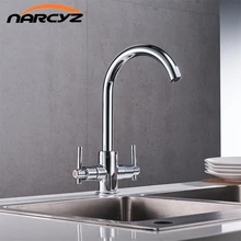 Free Shipping Chrome color Kitchen Faucets Double Hands Round Bathroom Sinks Wall-in Taps Double Hole Mix Water Tap XT-12