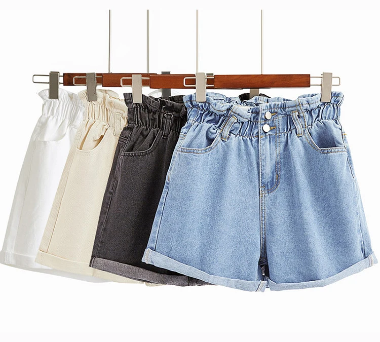Женские винтажные белые широкие шорты летние джинсы из хлопка с эластичной талией свободные короткие джинсы с высокой талией джинсовые
