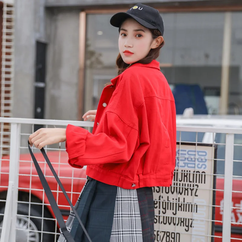 price cut  Fitaylor 2020Candy Colored Denim Jacket Women Oversize Long Sleeve With Lapel Pocket Loose Female J