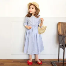 Хлопковое платье в английском стиле для маленьких девочек школьная одежда весенне-летнее Полосатое платье принцессы Возраст 5, 6, 8, 10, 12, 14 лет