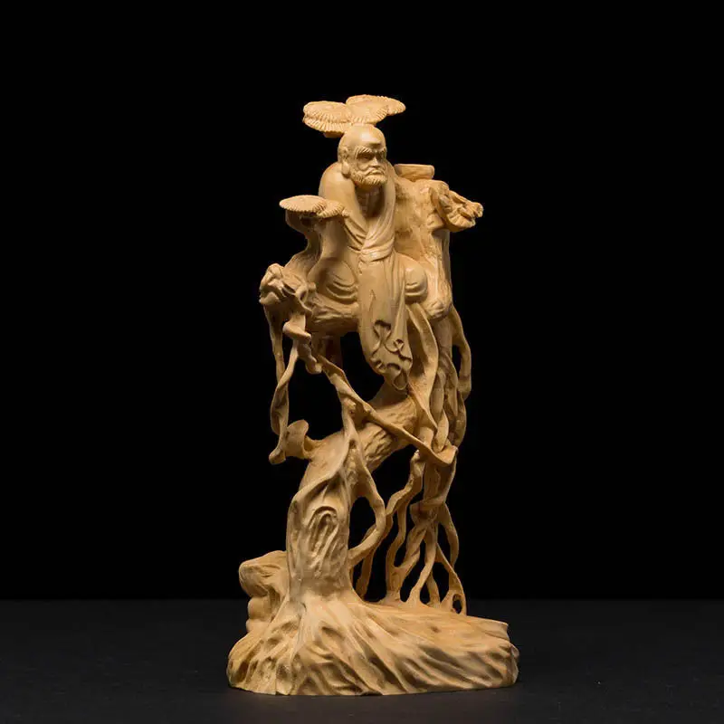 

14X5.5*7 CM Carved Boxwood Carving Figurine : Damo on Tree