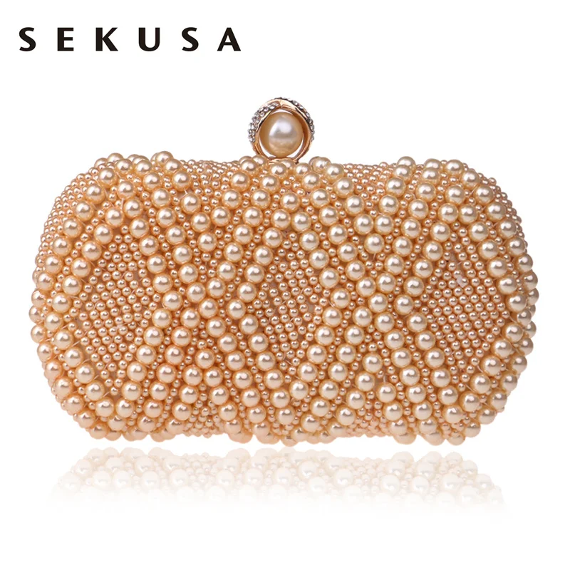 SEKUSA Handmade Style Beaded Wedding Party Clutches Chain Shoulder Small Evening Bags Pearl Imitaion Diamonds Purse Bag SEKUSA Handmade Style Beaded Wedding Party Clutches Chain Shoulder Small Evening Bags Pearl Imitaion Diamonds Purse Bag
