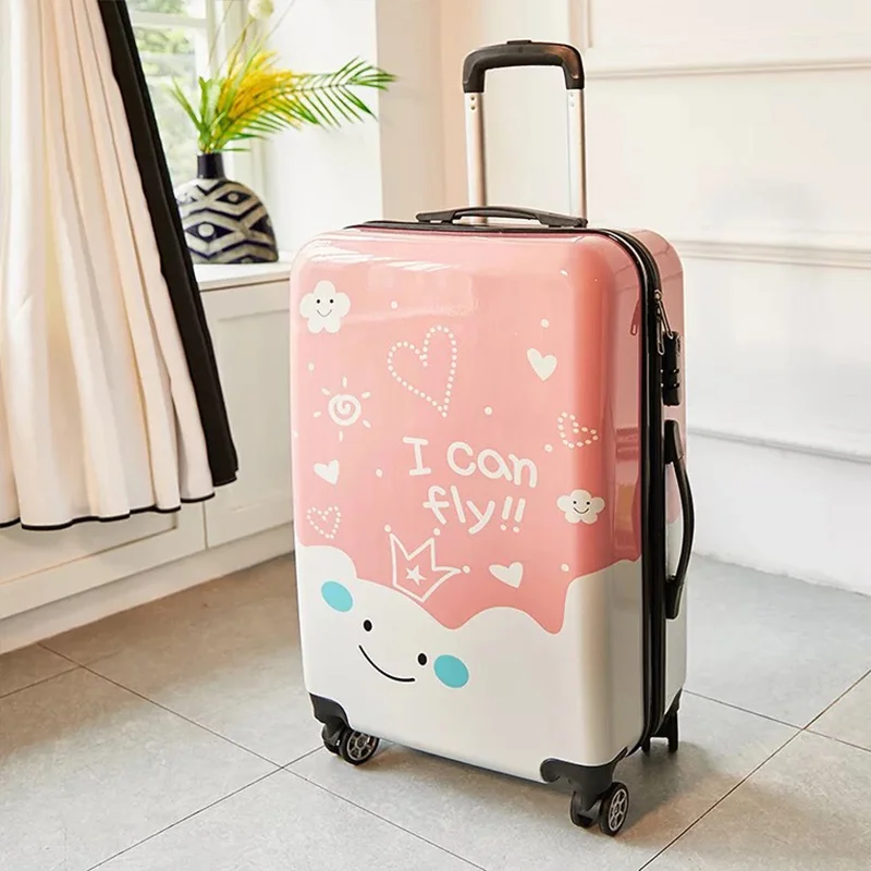 Новая мода путешествия прокатки багажа Спиннер носить на ПК чемодан на колесиках для мужчин и женщин мультфильм роскошный пансион 20/24 дюймов - Цвет: Pink