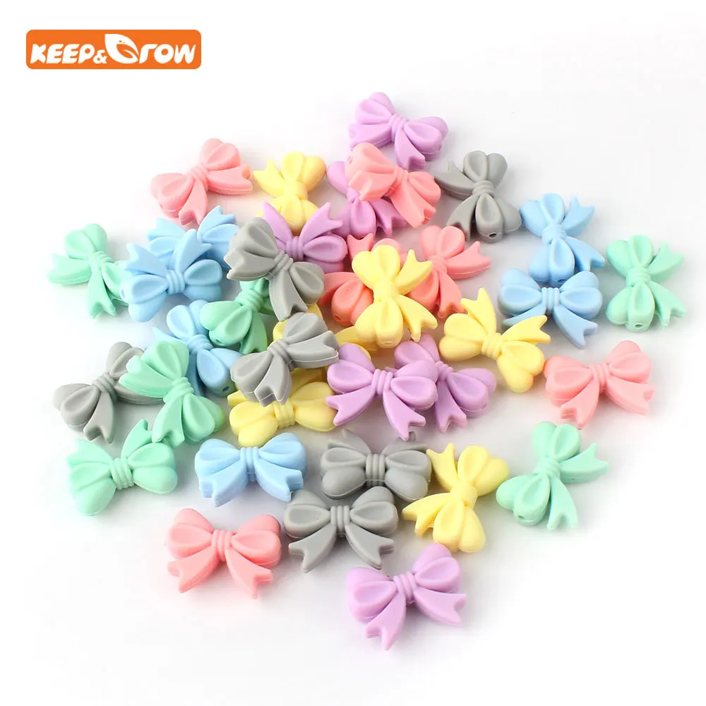 

Keep&grown 20 PCS Bow Tie Silicone Beads 3cm Bow Small Tie DIY Pacifier Chain Infant BPA Free Chewing Beads Rattle Baby Pendants
