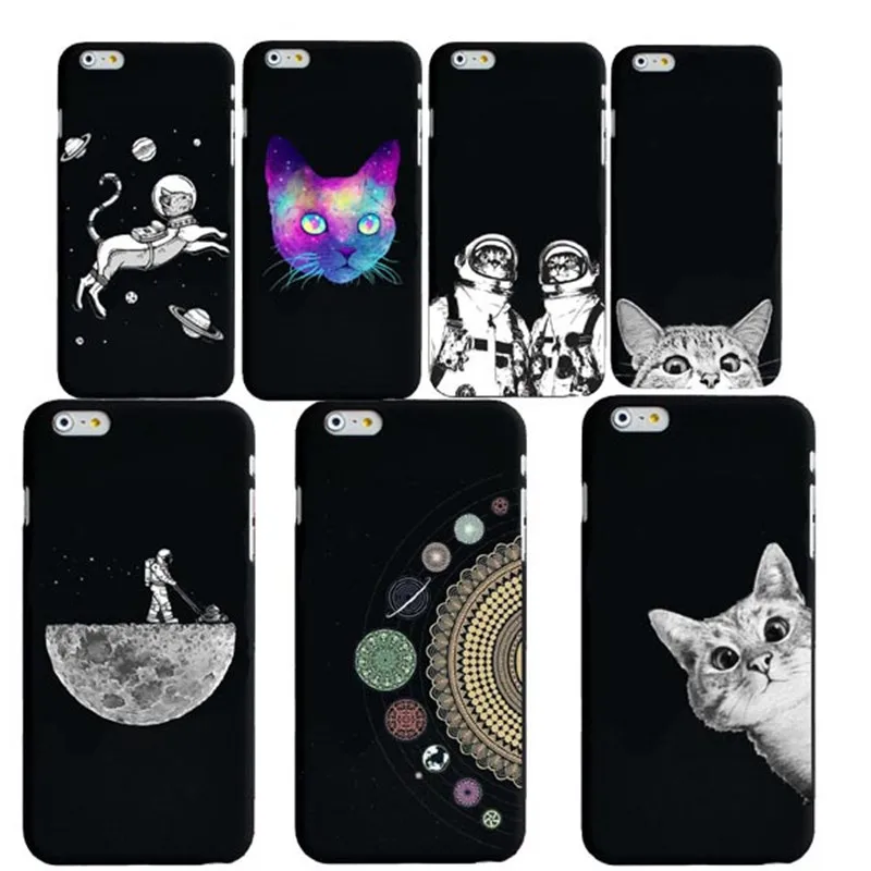 

Case For iphone 8 8plus 7 7Plus 6S SE Cute Cat Space Moon Cat Man Pandas Animal black Phone Cases Cover for iphone X Case