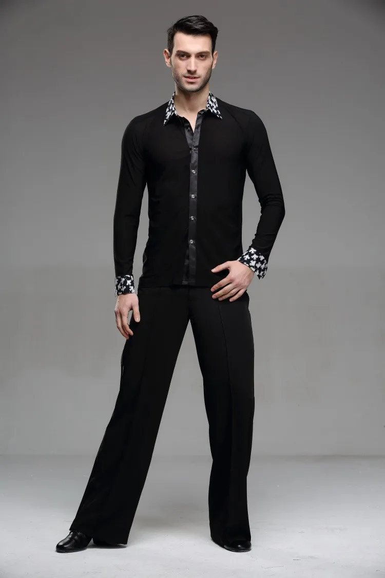 Для мужчин Латинской Танцевальный костюм Для Мужчин's с длинными рукавами спандекс черный против белого латинские танцы для Для мужчин