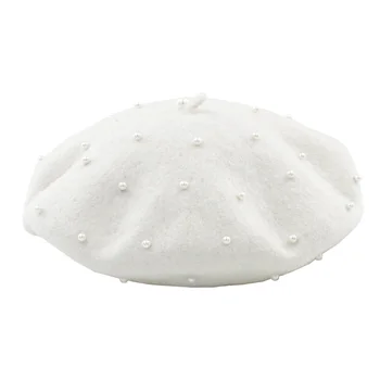 

DOUBCHOW Women's Beading Artist Wool French Berets Hats Solid Color Juniors Girls Maiden Classical Baret Beanie Cap Flat Hat