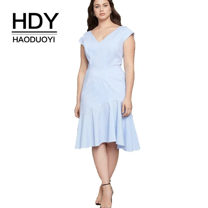 

HDY Haoduoyi 2019 New Fashion New Arrivals European American Style Temperament Elegant Simple Commuter Witty Plus Size Dress