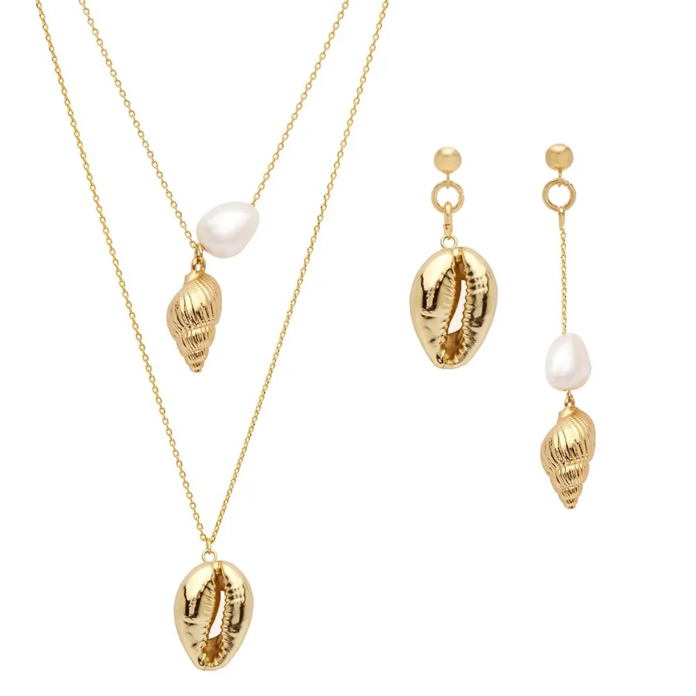 

boho bohemian ADELLA Multilayer women earring Freshwater Pearls Natural Seashell long dangle femmer Drop Shipping shell necklace