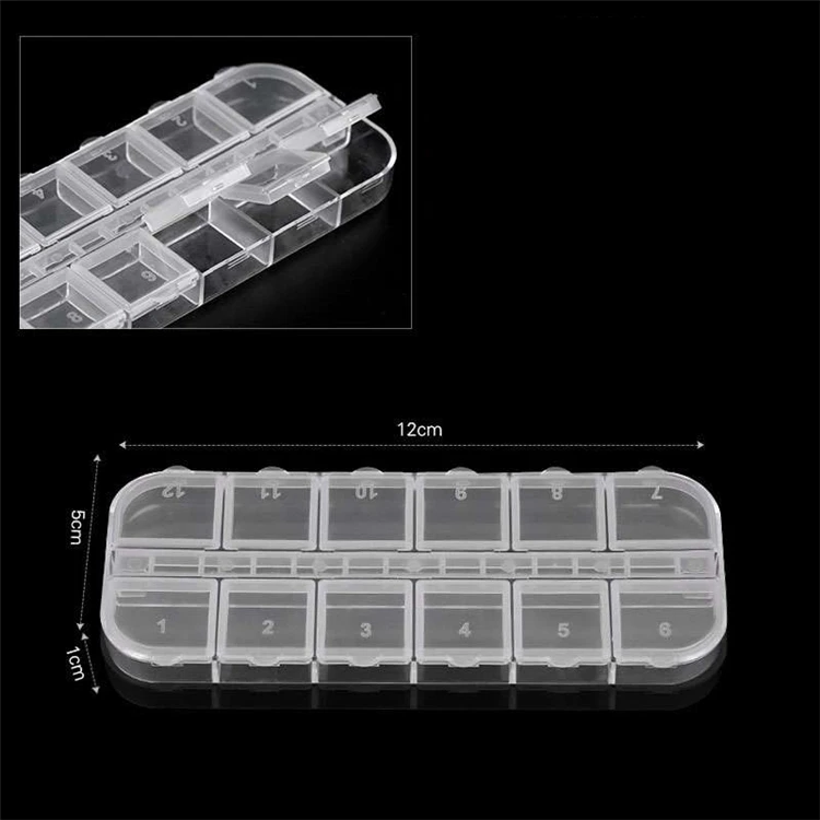 12 grids Clear Empty Plastic Storage Case Nail Art Decorations Rhinestone Beads Rivet Jewelry Box Container Manicure Accessory