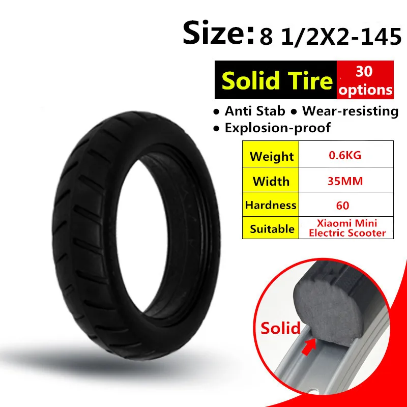

Xiaomi MijiaM365 Electric Scooter 8 1/2x2 Tubeless Tires Wheel Tyres 8 1/2*2 Solid Tyre Inflation Free for Xiaomi Tyre Accessory
