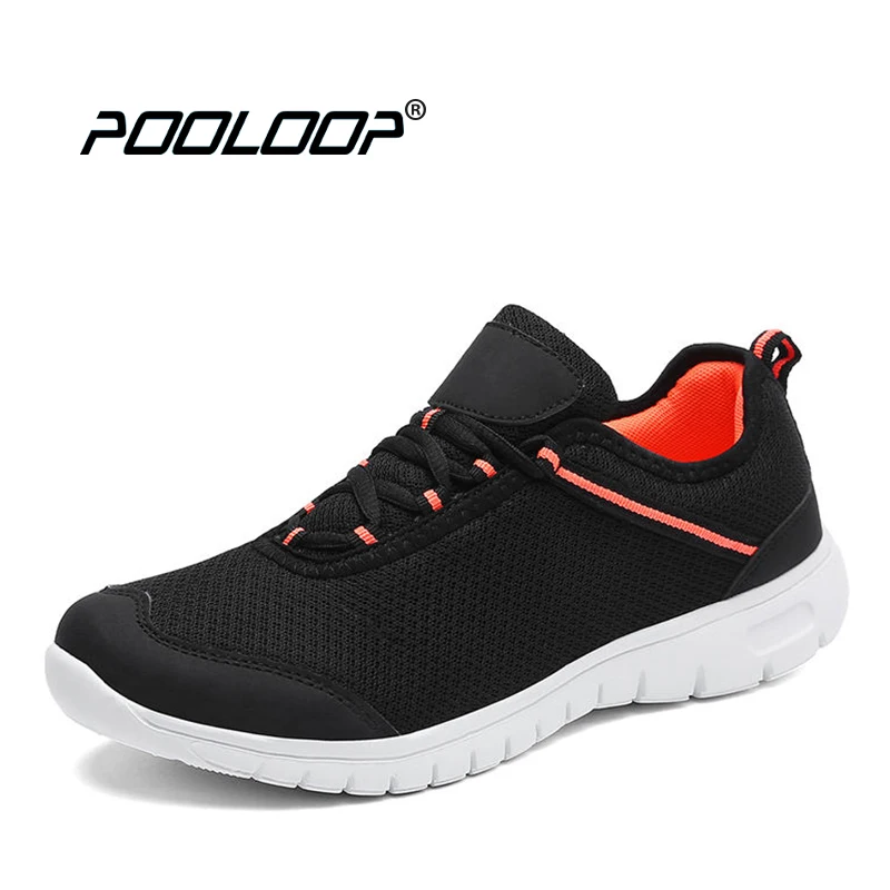 

POOLOOP Lace Up Summer Breathable Shoes Men Big Size Lightweight Sneakers Black Casual Tenis Men Trainers Big Size Mesh Shoes