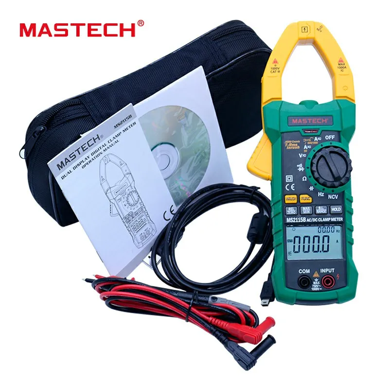 MASTECH MS2115B цифровой токоизмерительный прибор, переменный/постоянный ток, напряжение 6000 отсчетов NCV trms, usb-клещи, мультиметр, тестер 1000A