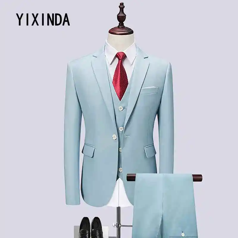 Yixind бренд (куртка + жилет + брюки) Высокое качество 2018 новый мужской костюм. Свадебное платье Костюм Smart Повседневное костюм Размер M-6XL