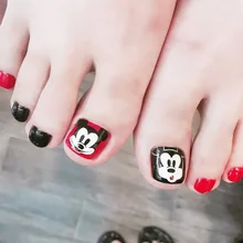 24 шт черные красные Микки Маус накрашенные накладные ногти мультфильм дизайн Полный Короткие накладные ногти Советы носок ноги патч маникюрные инструменты