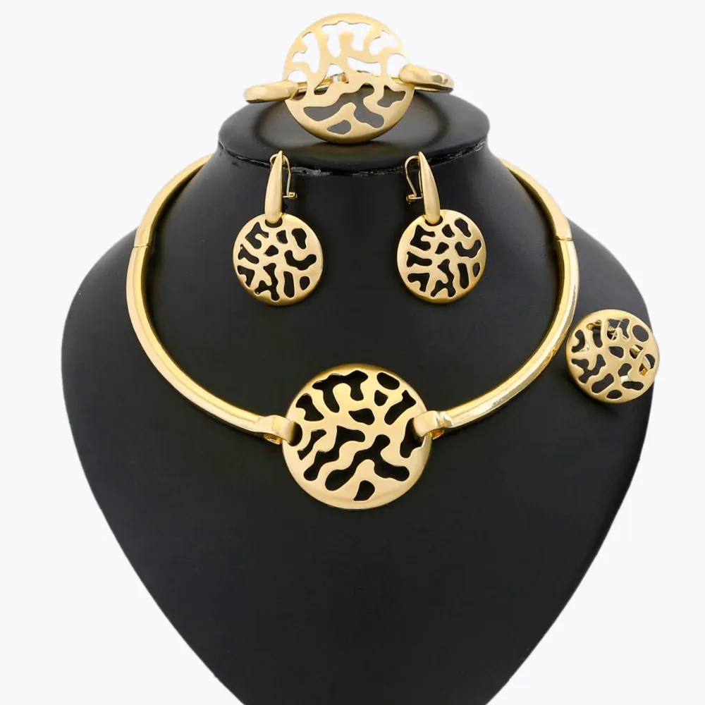 

YULAILI New Arrival Ladies Costume Wedding Bridal Jewelry Set with 24 Karat Pure Gold Color 4-pcs Accessories