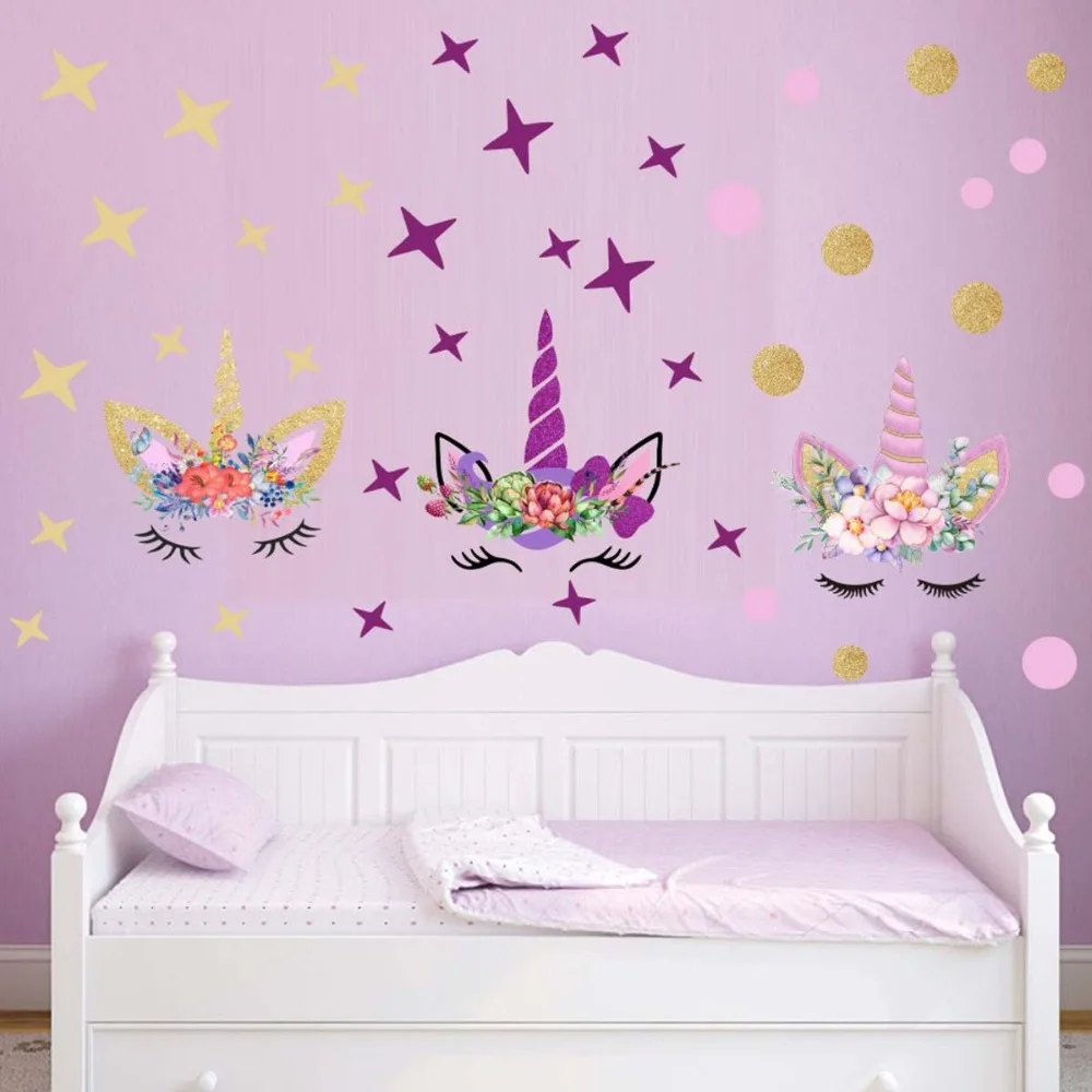 

Cute Cartoon Unicorn Wall Stickers Polka Dot Wall Decals For Kids Room Girls Bedroom Home Decor DIY Animal Wallpaper Art Mural