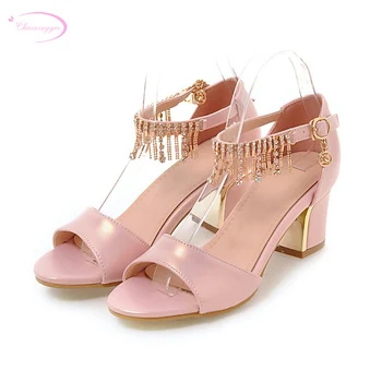 

Chainingyee nightclub style comfortable summer cool sandals diamond chain belt buckle blue white pink high-heeled women's shoes