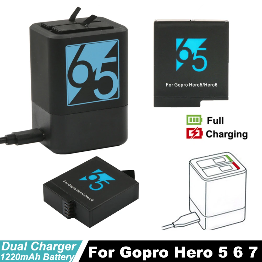 

2pcs Go Pro Hero5 battery + Bateria Dual Charger for GoPro Hero7 Hero6 hero 5 Go Pro Hero 7 6 5 Black sports Camera Accessories