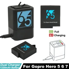 Dual Slots Battery Charger for GoPro Hero7 Hero6 5 + Go Pro Hero5 Battery for GoPro Hero 7 6 5 Black sports Camera Accessories