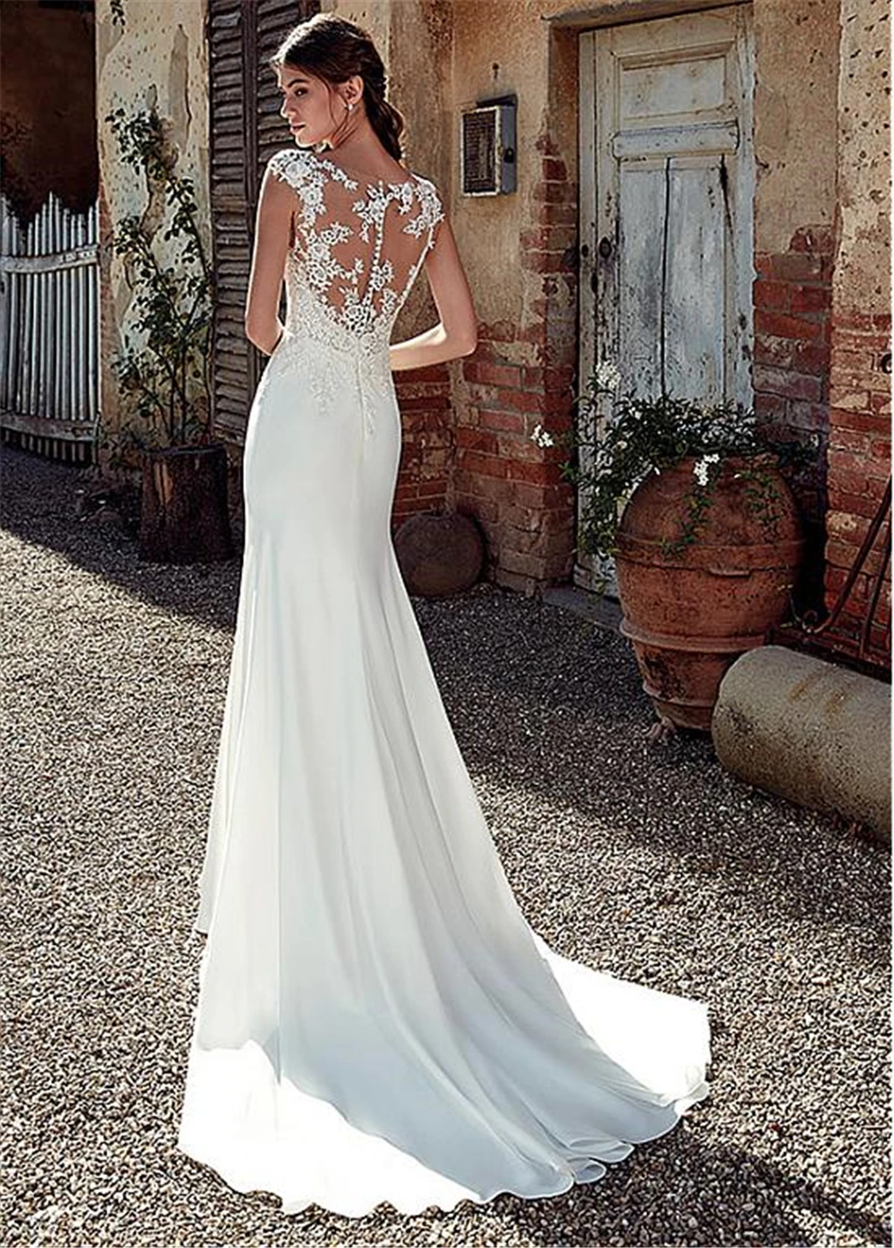 illusion back mermaid wedding dress