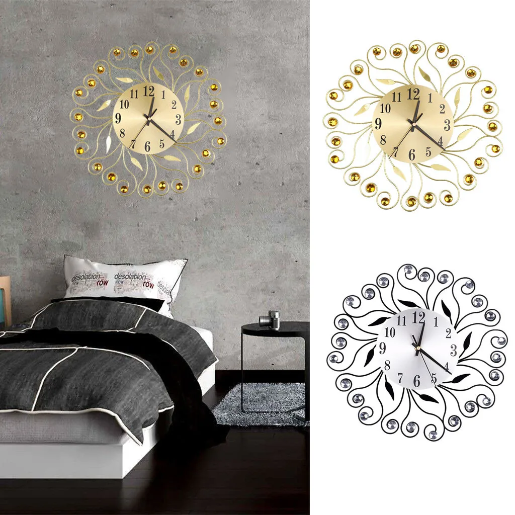 Wall Clock Wrought Iron Diamond Fashion Bedroom Silent Metal Wall Clock Decor watch still life clocks home decoration 19jul11