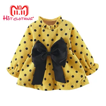 

6-24 Months New Arrival Warm Christmas Dress Plus Polka Dot Baby Girls Dress Christmas Gifts Big Bow Princess Clothing