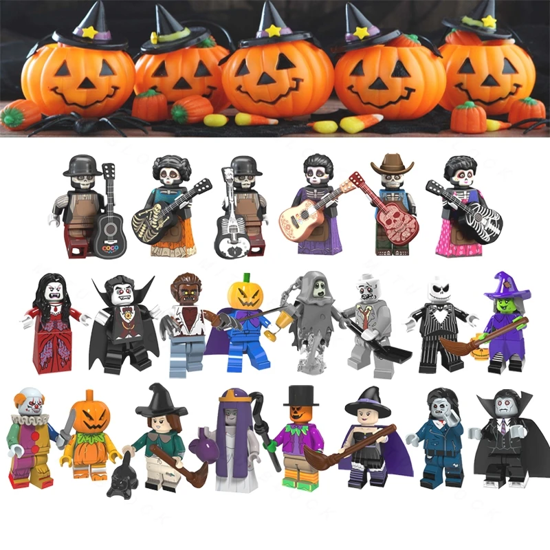 

Legoingly Christmas Halloween Festival Gift Coco Movie Spectre Pumpkin Man Vampire Count Building Blocks Legoings Figures