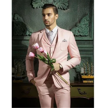 

Custom Made New Pink Men Suit 2017 Formal Classic Slim Fit Custom Prom Groom mens suits Tuxedo 3 Pieces (Jacket+Pants+Vest)