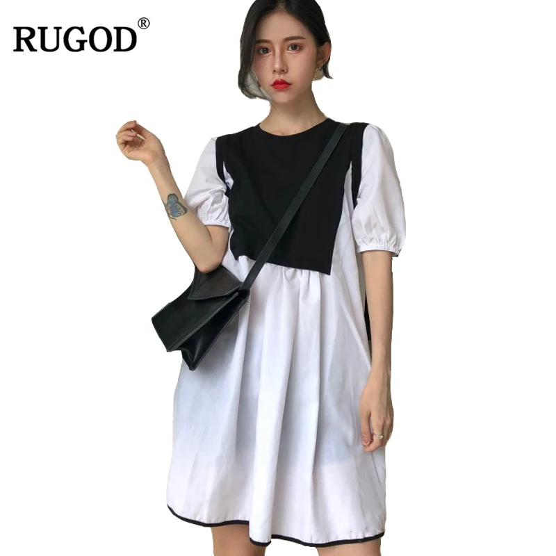 RUGOD 2018 Лето Kawaii контрастный цвет поддельные 2 двух частей Мини платье женское