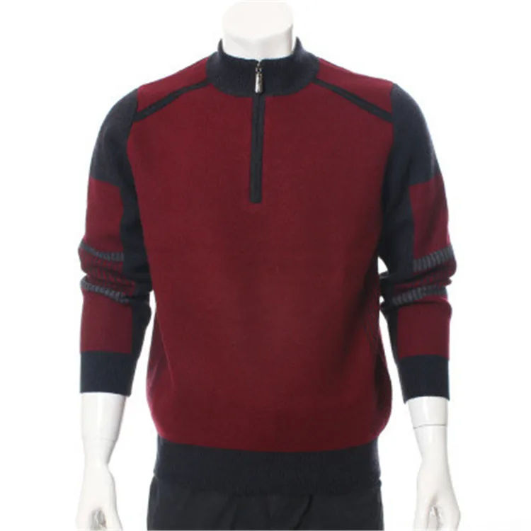 100%goat cashmere thick knit men fashion contrast color