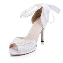 White/Ivory Lace Women Wedding Shoes High Heel Satin Silk Women Pumps Size EU33-41 JM602