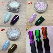 3 kavanoz/Set Aurora Glitter toz Mermaid Unicorn Sequins 3D Nail Art krom Pigment tırnak Glitter dekorasyon parlayan etkisi 1g