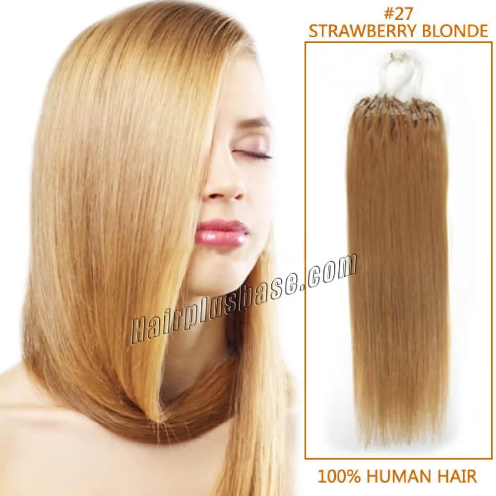 Full Head Straight Micro Loop Hair Extension In 27 Strawberry