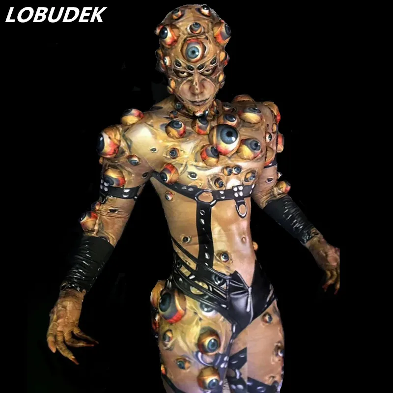

Special Men Women Halloween Nightclub Costume Novelty Printing Big Eye Jumpsuit Party Horror Costumes Role Show Scary Clothing