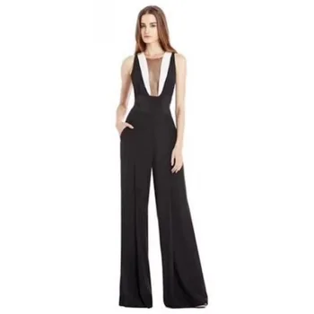 

New Women Summer Style Sexy V Neck Black Bandage Jumpsuit 2018 Elegant Knitted Designer Party Jumpsuit