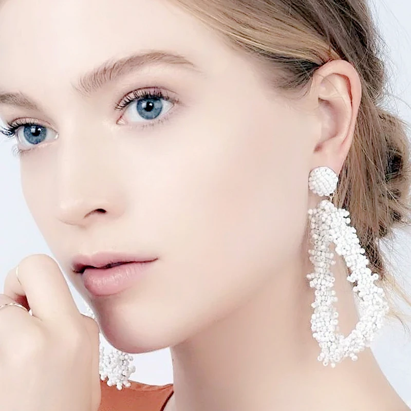 

FASHIONSNOOPS Bohemia Handmade Drop Earrings For Women Resin Beads Geometric Statement Dangle Earring Trendy Jewelry Wholesale